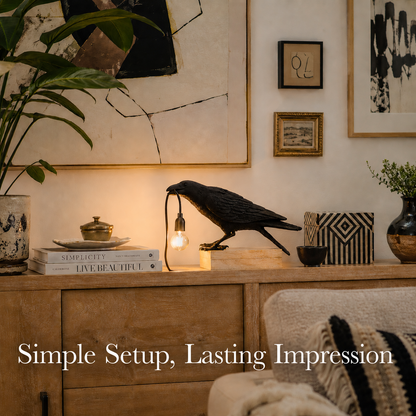 Whimsical Black Crow Wall or Desk Accent Lamp