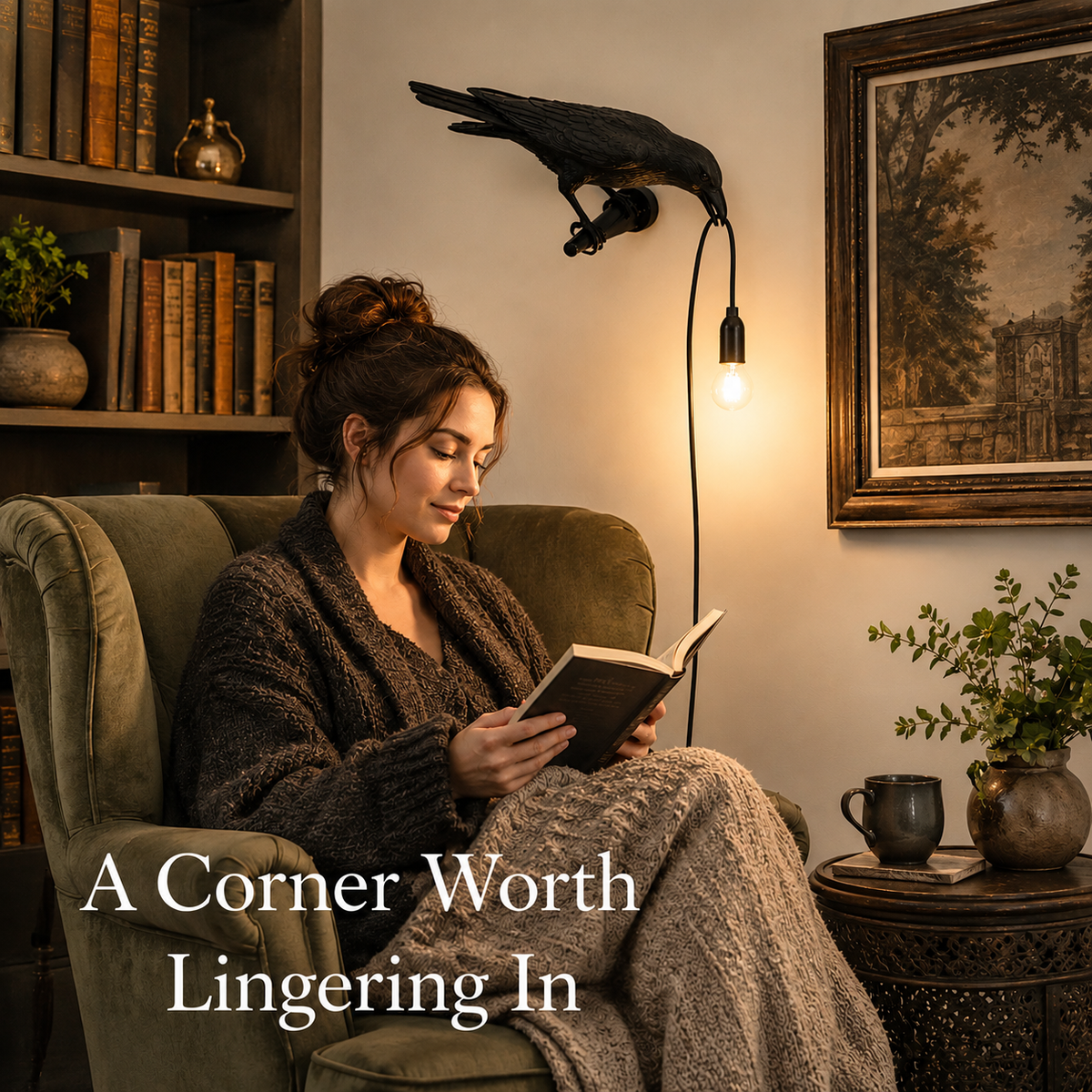 Whimsical Black Crow Wall or Desk Accent Lamp