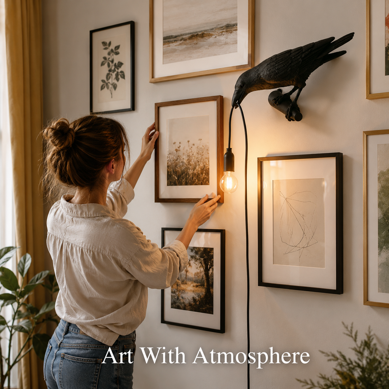 Whimsical Black Crow Wall or Desk Accent Lamp