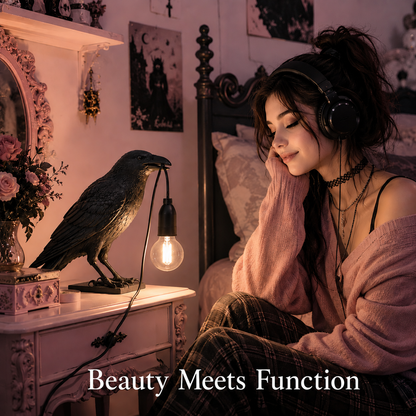 Whimsical Black Crow Wall or Desk Accent Lamp
