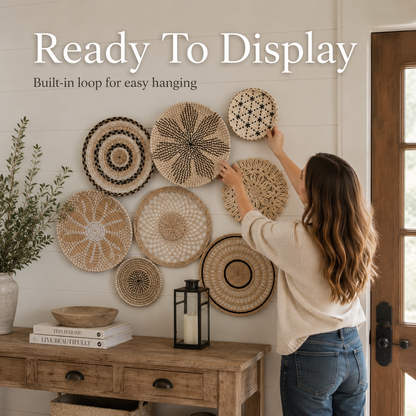Handcrafted Boho Wall Basket Gallery 9 pc Set – Natural Woven Wall Décor