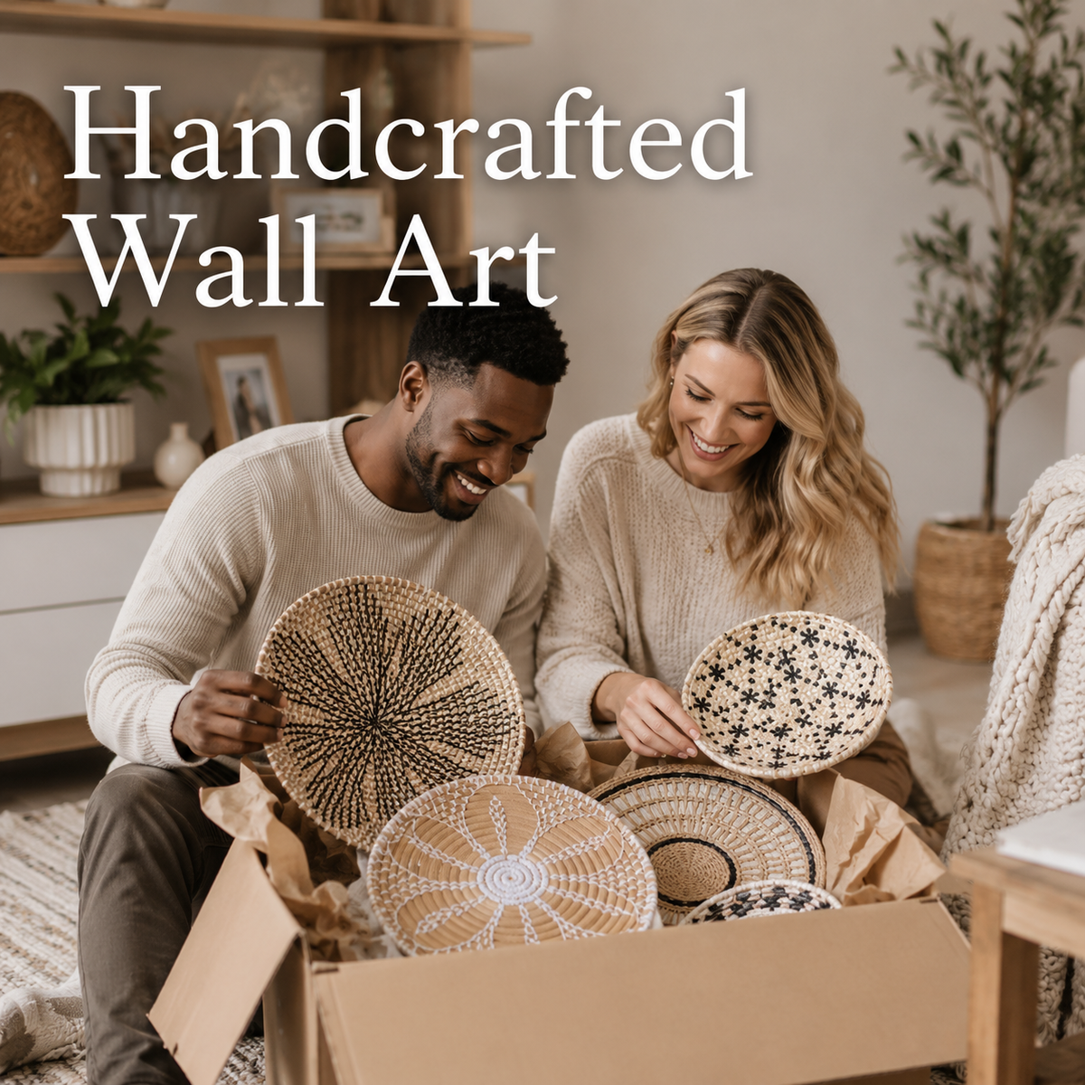Handcrafted Boho Wall Basket Gallery 9 pc Set – Natural Woven Wall Décor