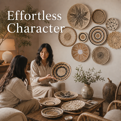 Handcrafted Boho Wall Basket Gallery 9 pc Set – Natural Woven Wall Décor