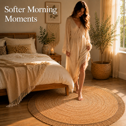 Round Woven Jute Area Rug - Fringed Natural Beauty
