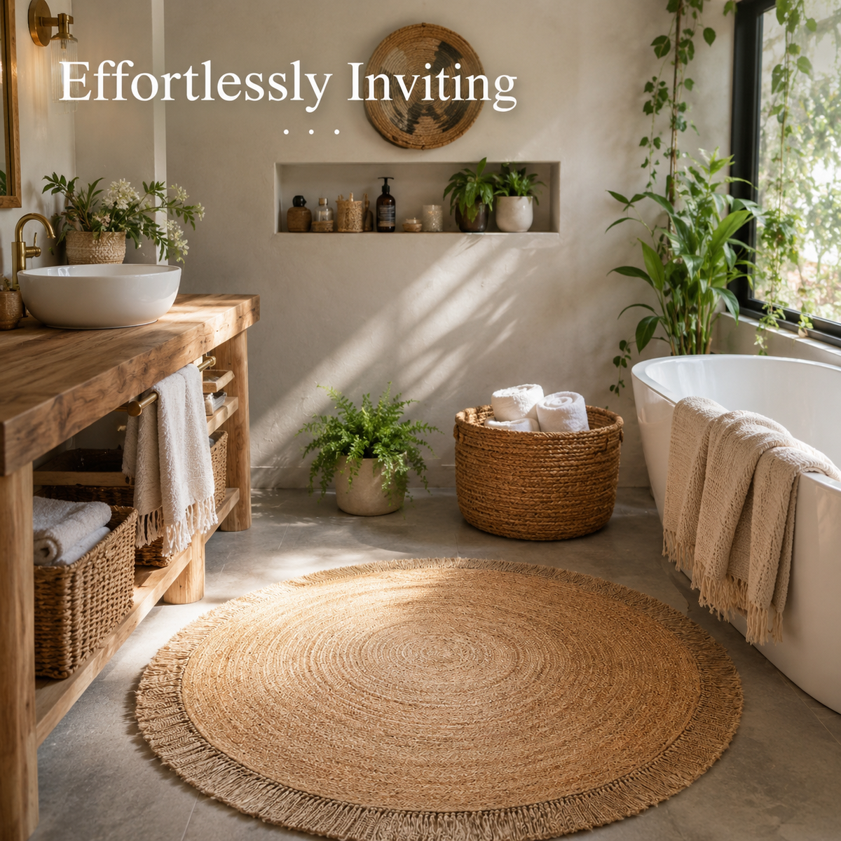 Round Woven Jute Area Rug - Fringed Natural Beauty
