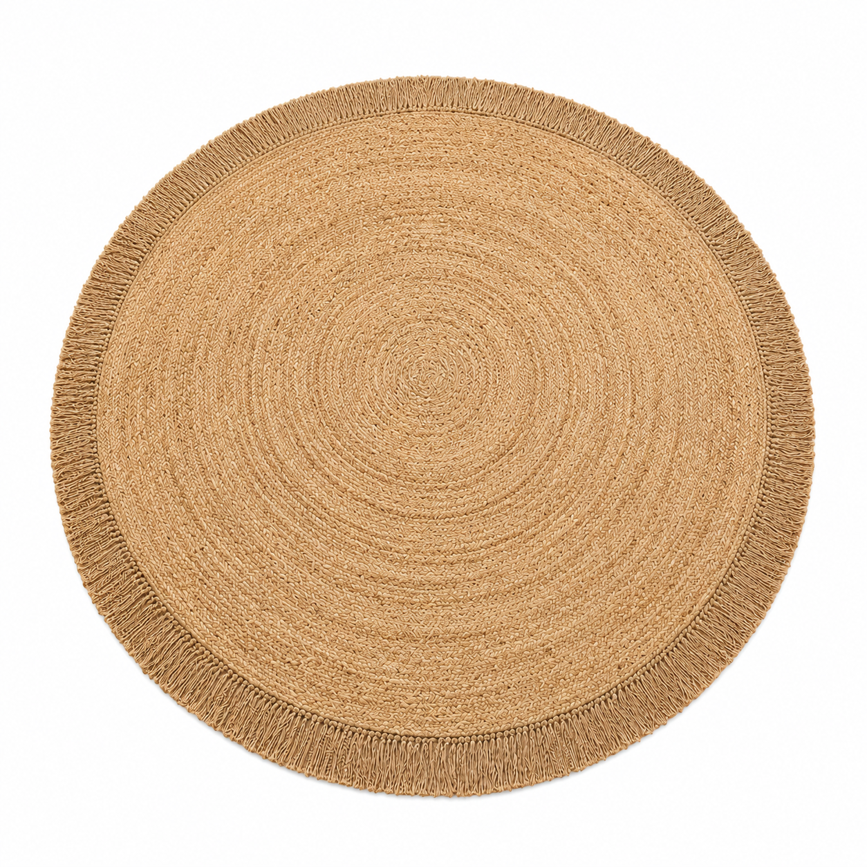 Round Woven Jute Area Rug - Fringed Natural Beauty