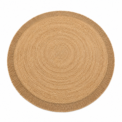 Round Woven Jute Area Rug - Fringed Natural Beauty