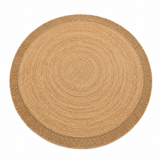 Alfombra redonda de yute trenzado - Belleza natural con flecos