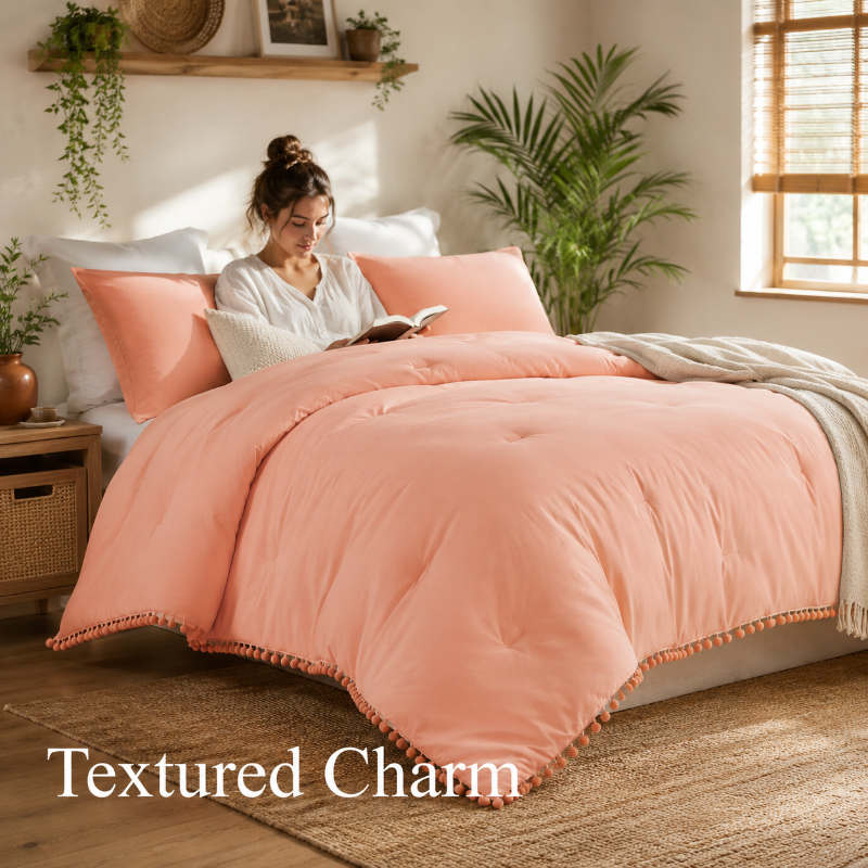 Bohemian Pom-Pom Comforter Set – Lightweight, Cozy All-Season Bedding