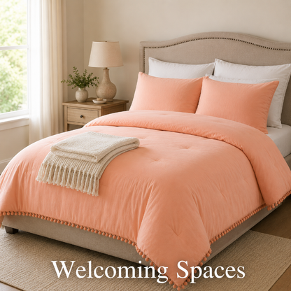 Bohemian Pom-Pom Comforter Set – Lightweight, Cozy All-Season Bedding