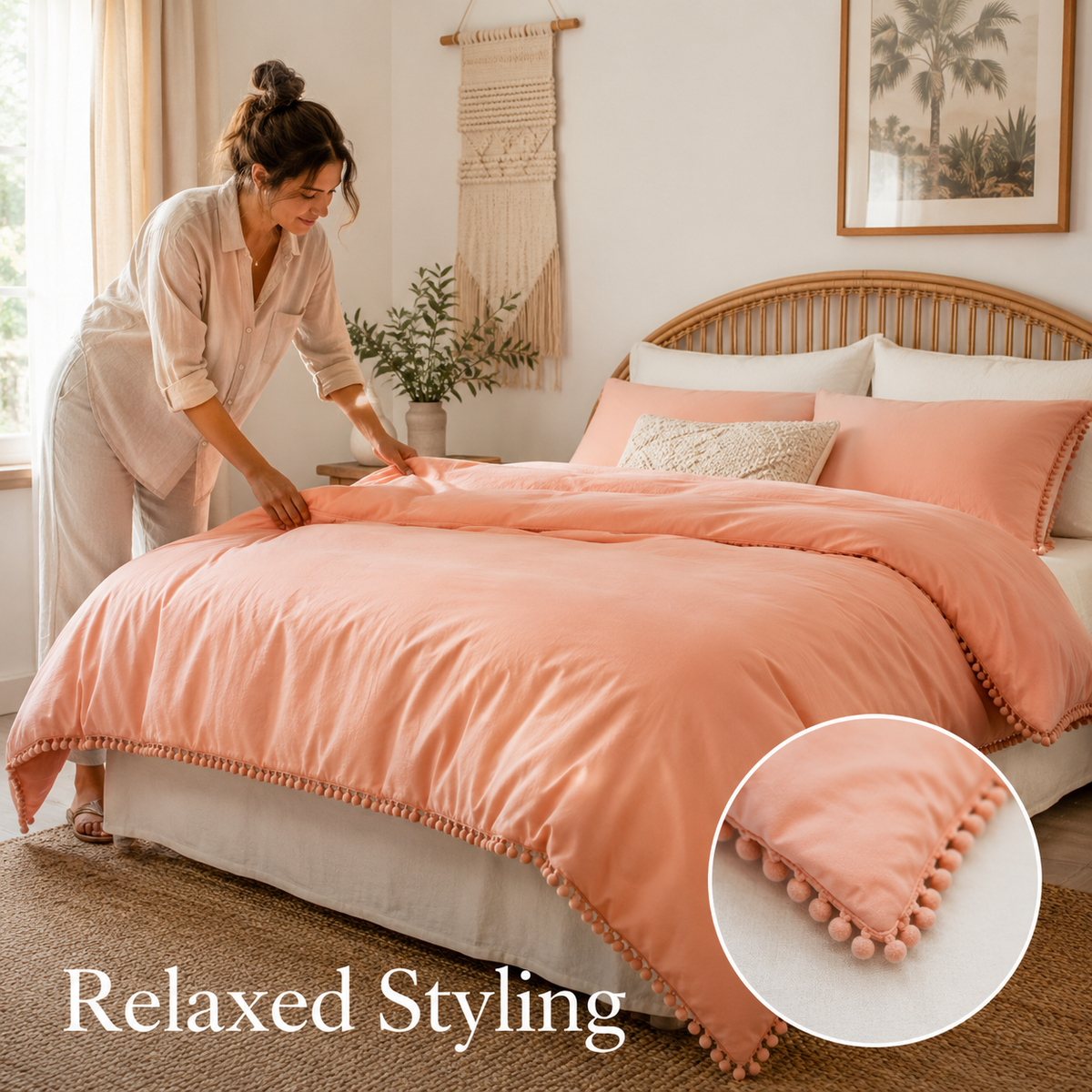 Bohemian Pom-Pom Comforter Set – Lightweight, Cozy All-Season Bedding