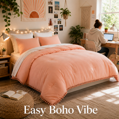 Bohemian Pom-Pom Comforter Set – Lightweight, Cozy All-Season Bedding