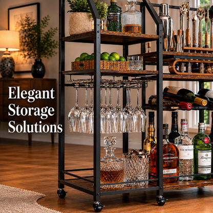 Vintage Retro Style Rolling Wine, Liquor or Coffee Bar Storage Cart