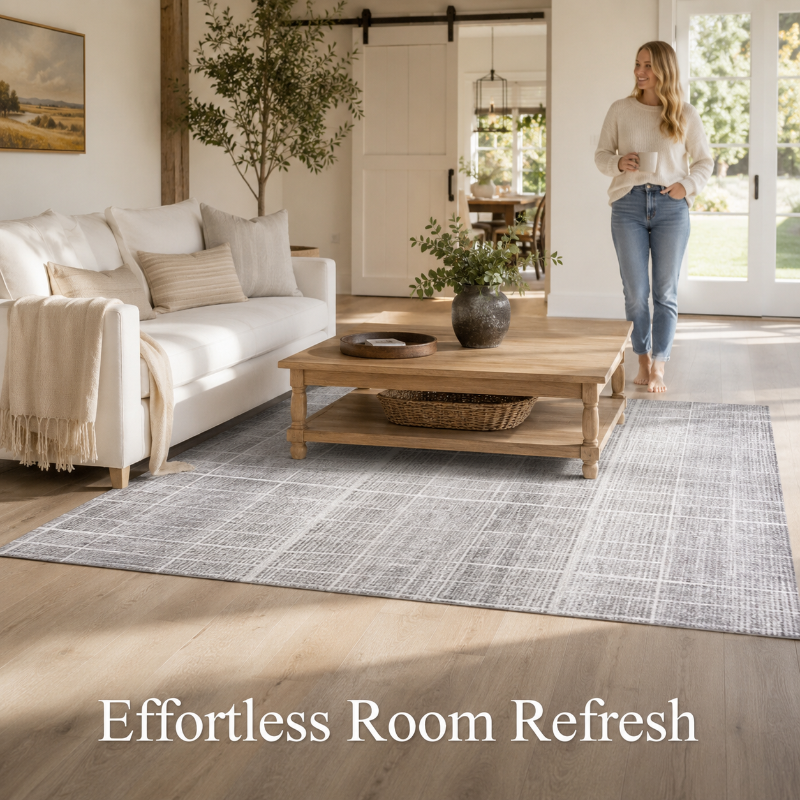 Grey Modern Comfort Abstract Area Rug 4x6 – Non-Slip Comfort