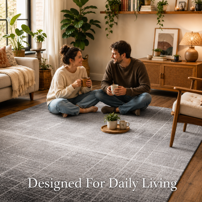 Grey Modern Comfort Abstract Area Rug 4x6 – Non-Slip Comfort