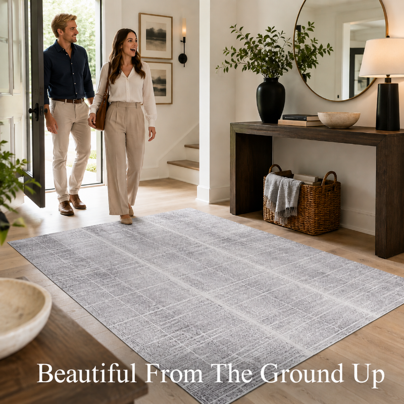 Grey Modern Comfort Abstract Area Rug 4x6 – Non-Slip Comfort