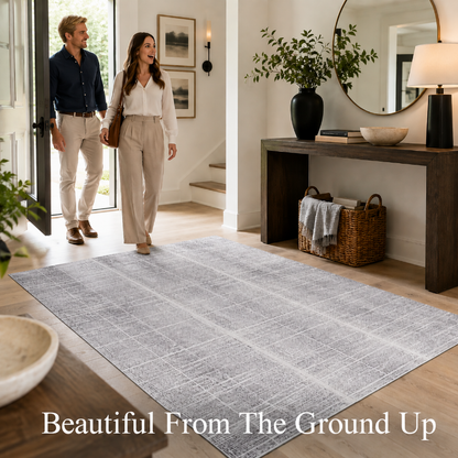 Grey Modern Comfort Abstract Area Rug 4x6 – Non-Slip Comfort