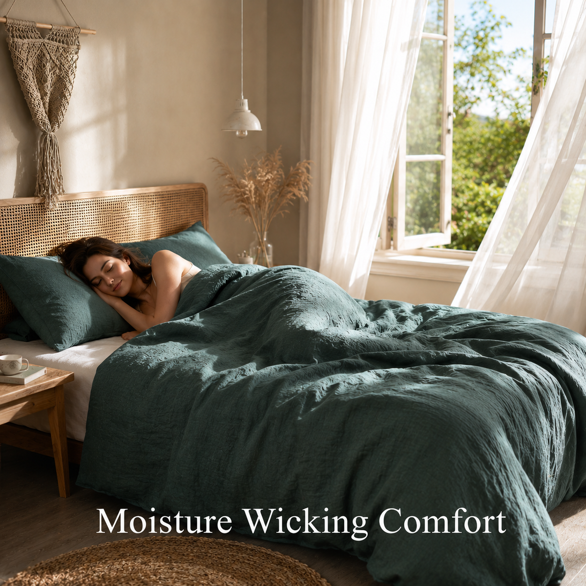 French Flax Stone Washed Linen Duvet Cover Set, Soft Comfort - 4 pc Queen