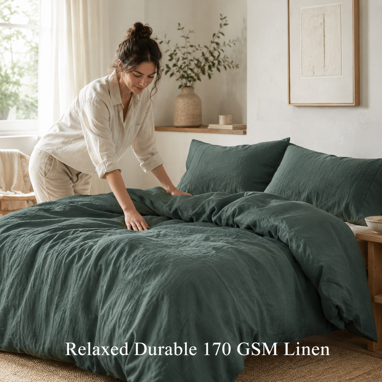 French Flax Stone Washed Linen Duvet Cover Set, Soft Comfort - 4 pc Queen