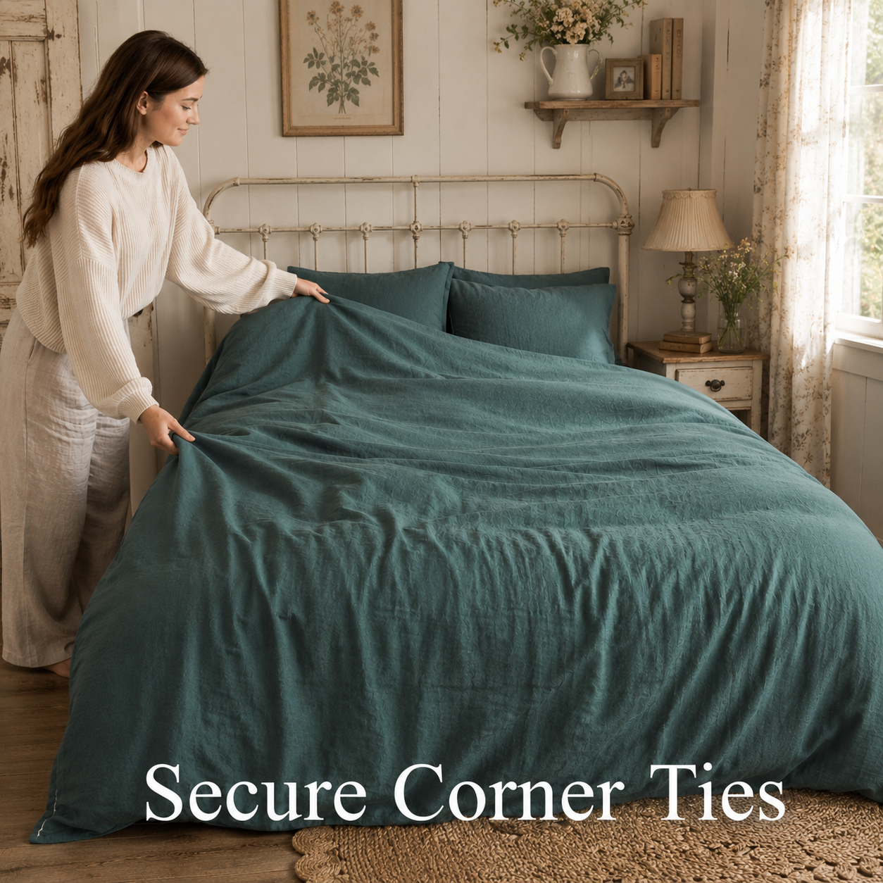 French Flax Stone Washed Linen Duvet Cover Set, Soft Comfort - 4 pc Queen
