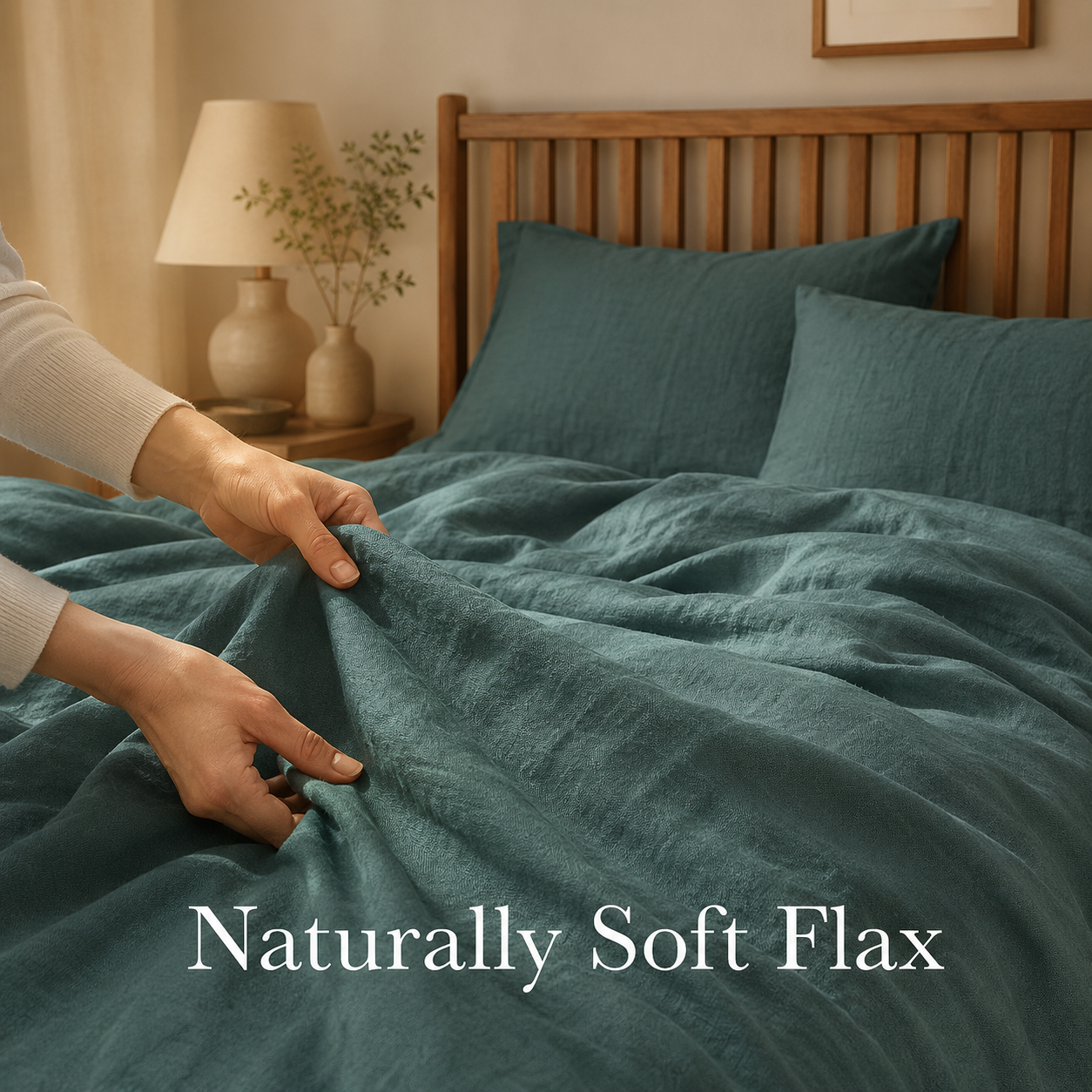French Flax Stone Washed Linen Duvet Cover Set, Soft Comfort - 4 pc Queen