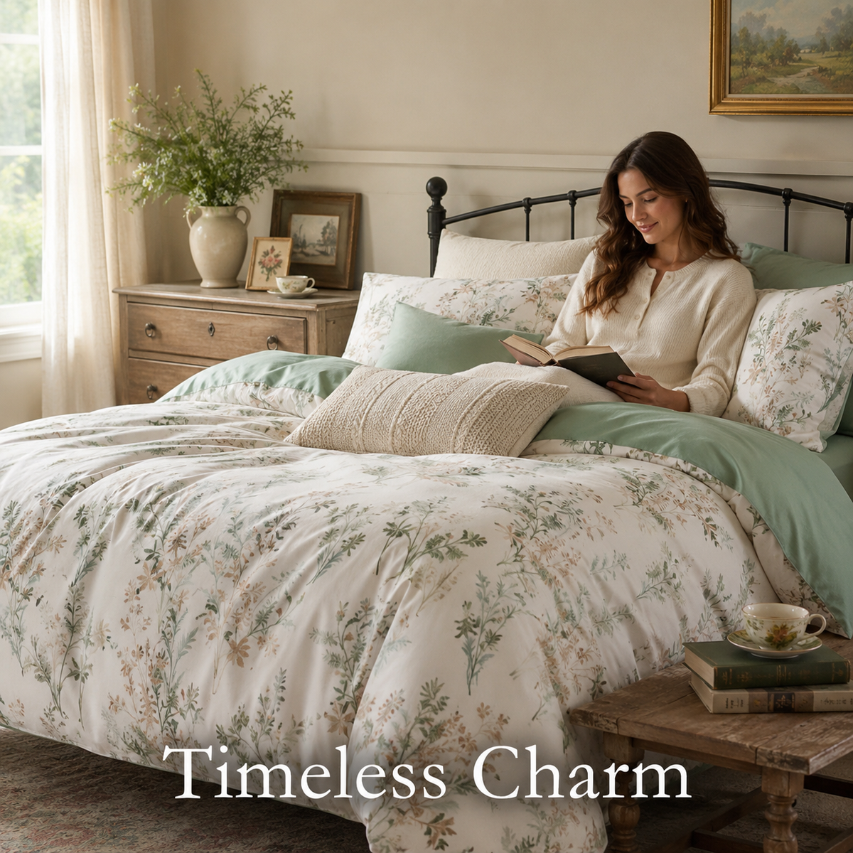 All Season Reversable 100% High Count Cotton Comforter Set - 3 piece Queen