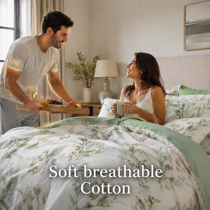 All Season Reversable 100% High Count Cotton Comforter Set - 3 piece Queen