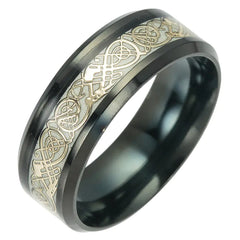 Fluorescent Black, Silver or Gold Celtic Style Dragon Pattern Plated Titanium Ring