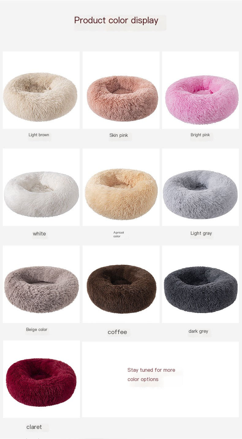Round Plush Dog & Cat Bed – Soft, Stylish Comfor