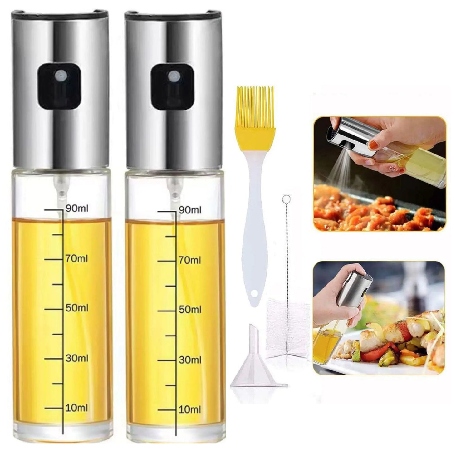 Stainless Steel Mess-free Cooking Oil Spray Bottle w/Brush & Funnel
