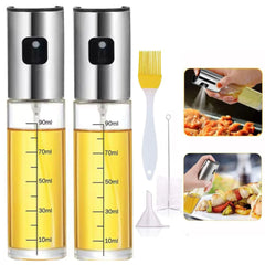 Stainless Steel Mess-free, Cooking Oil Spray Bottle Set with Brush and Funnel