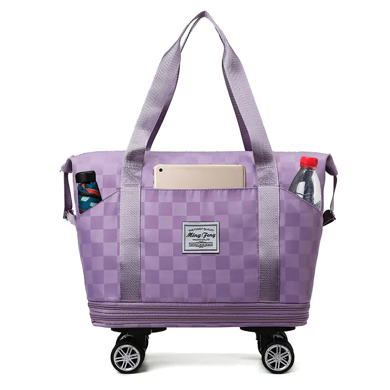 Large Capacity Expandable Oxford Plaid Travel Bag with Dry Wet Separation