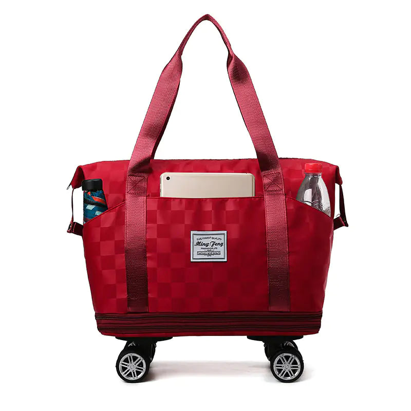 Large Capacity Expandable Oxford Plaid Travel Bag with Dry Wet Separation