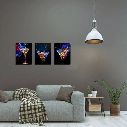 Colorful 3 pc Wine & Cocktails Canvas Prints Wall Art Set