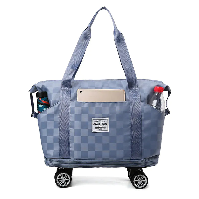 Large Capacity Expandable Oxford Plaid Travel Bag with Dry Wet Separation