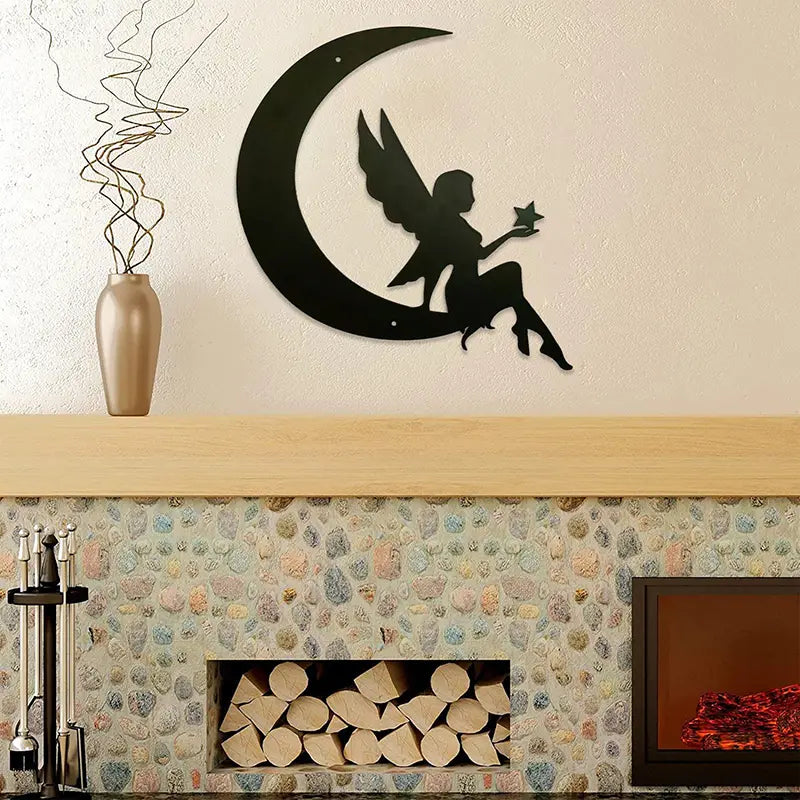Fairy on the Moon Metal Wall Art