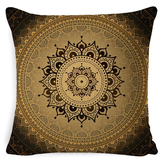 Bohemian Mandala Embroidered Linen Cushion – Artistic Comfort