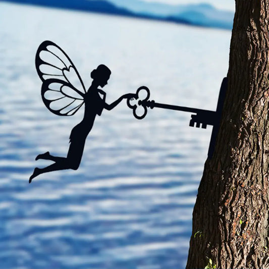 Enchanting Iron Fairy wall art for gardens, patios, or outdoor décor.