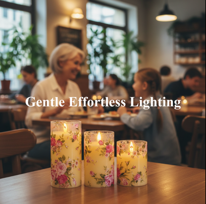 Flameless Rose Pattern LED Candle Set – 3 pc Cottage Core Ambience