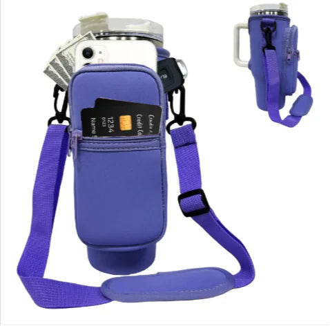 Printed Neoprene Water Bottle Holder with Strap & Pouch