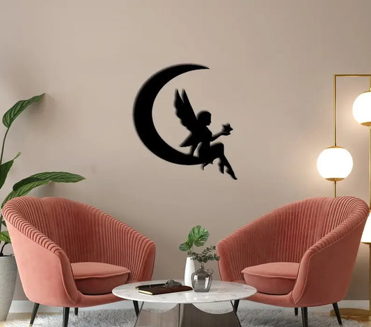 Fairy on the Moon Metal Wall Art