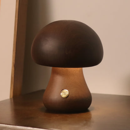 Nature-Inspired Wooden Mushroom LED Touch Lamp