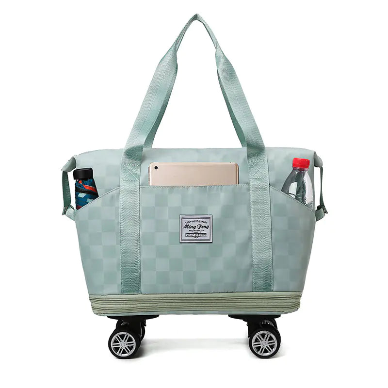 Large Capacity Expandable Oxford Plaid Travel Bag with Dry Wet Separation