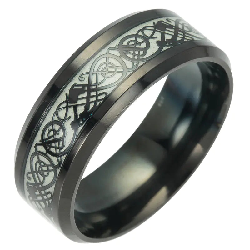 Fluorescent Celtic Style Dragon Pattern Plated Titanium Ring