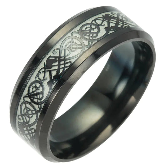 Fluorescent Celtic Style Dragon Pattern Plated Titanium Ring
