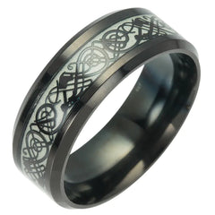Fluorescent Black, Silver or Gold Celtic Style Dragon Pattern Plated Titanium Ring