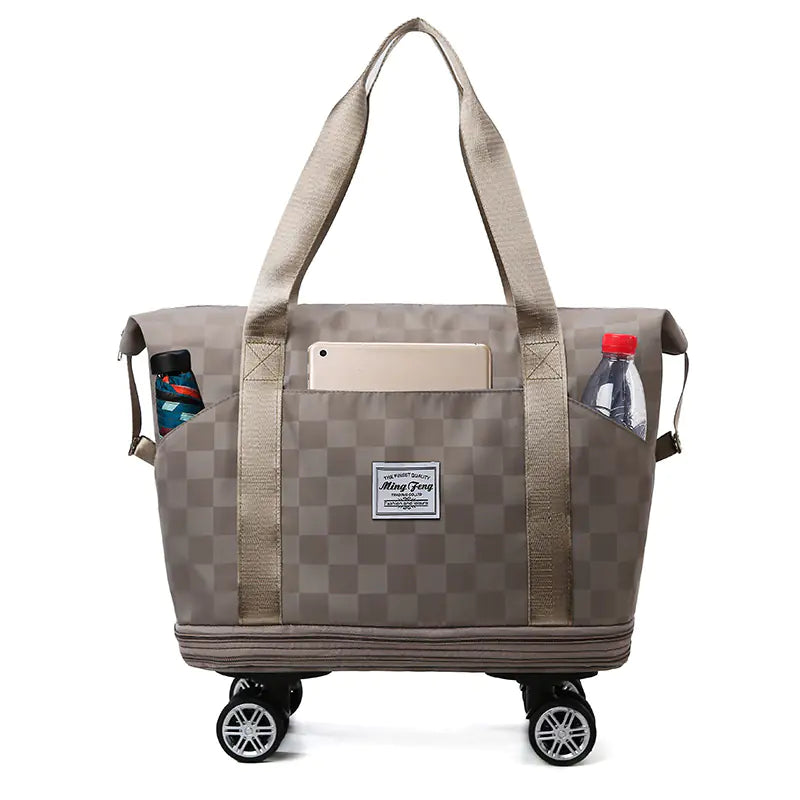 Large Capacity Expandable Oxford Plaid Travel Bag with Dry Wet Separation