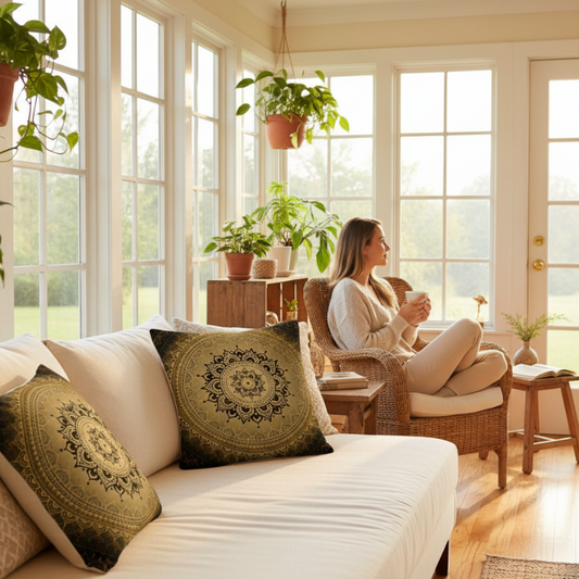 Bohemian Mandala Embroidered Linen Cushion – Artistic Comfort