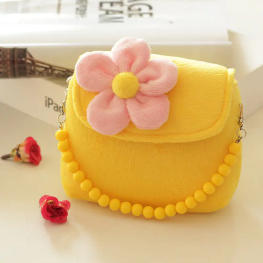 Kid's Sweet Flower Motif Crossbody Messenger Bag with Bead Handle