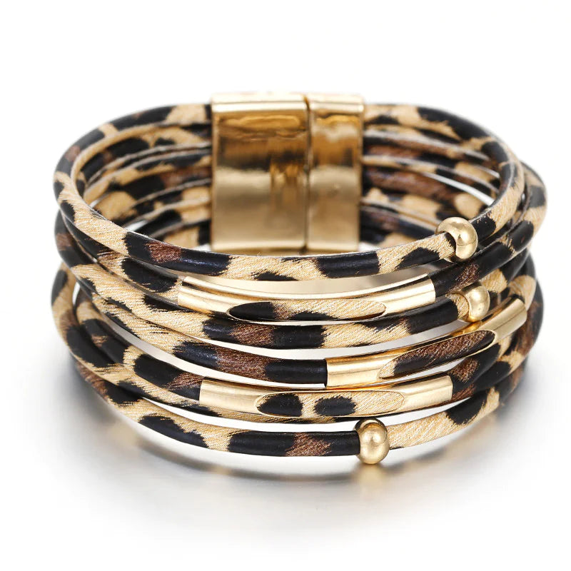 Woman's Bohemian Leopard Print Leather Bracelet